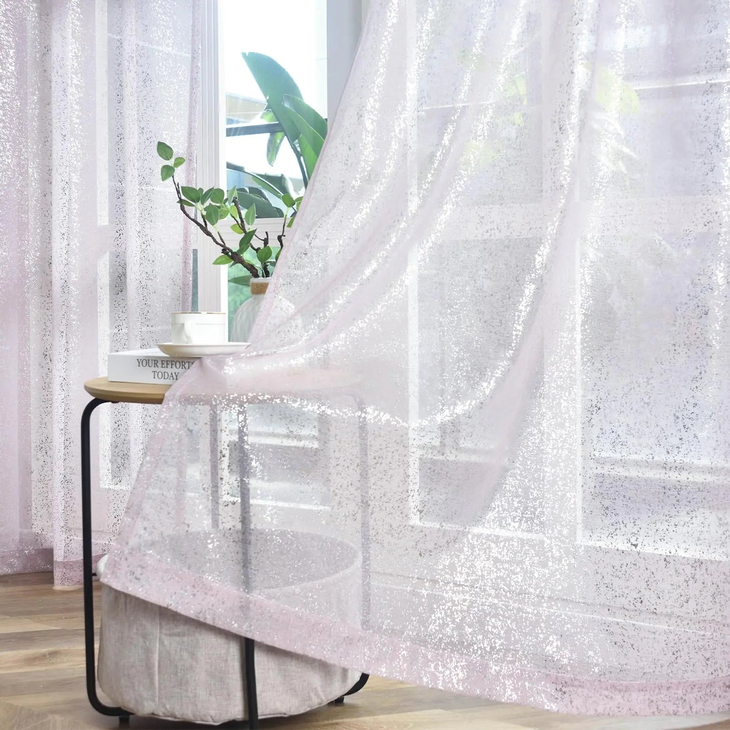 Metallic Silver Purple Sheer Curtains 2 Panels Rod Pocket - Kia Day Design