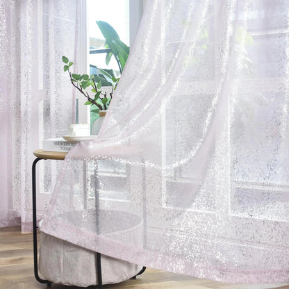 Metallic Silver Purple Sheer Curtains 2 Panels Rod Pocket - Kia Day Design