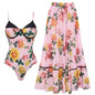 Swimsuit Pink Floral Sweet Seaside Vacation Swimsuit Set Women - Sling Hard Bag Set -