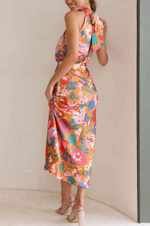 Sleeveless Strap Dress Slim Dress Satin Printing Temperament - -