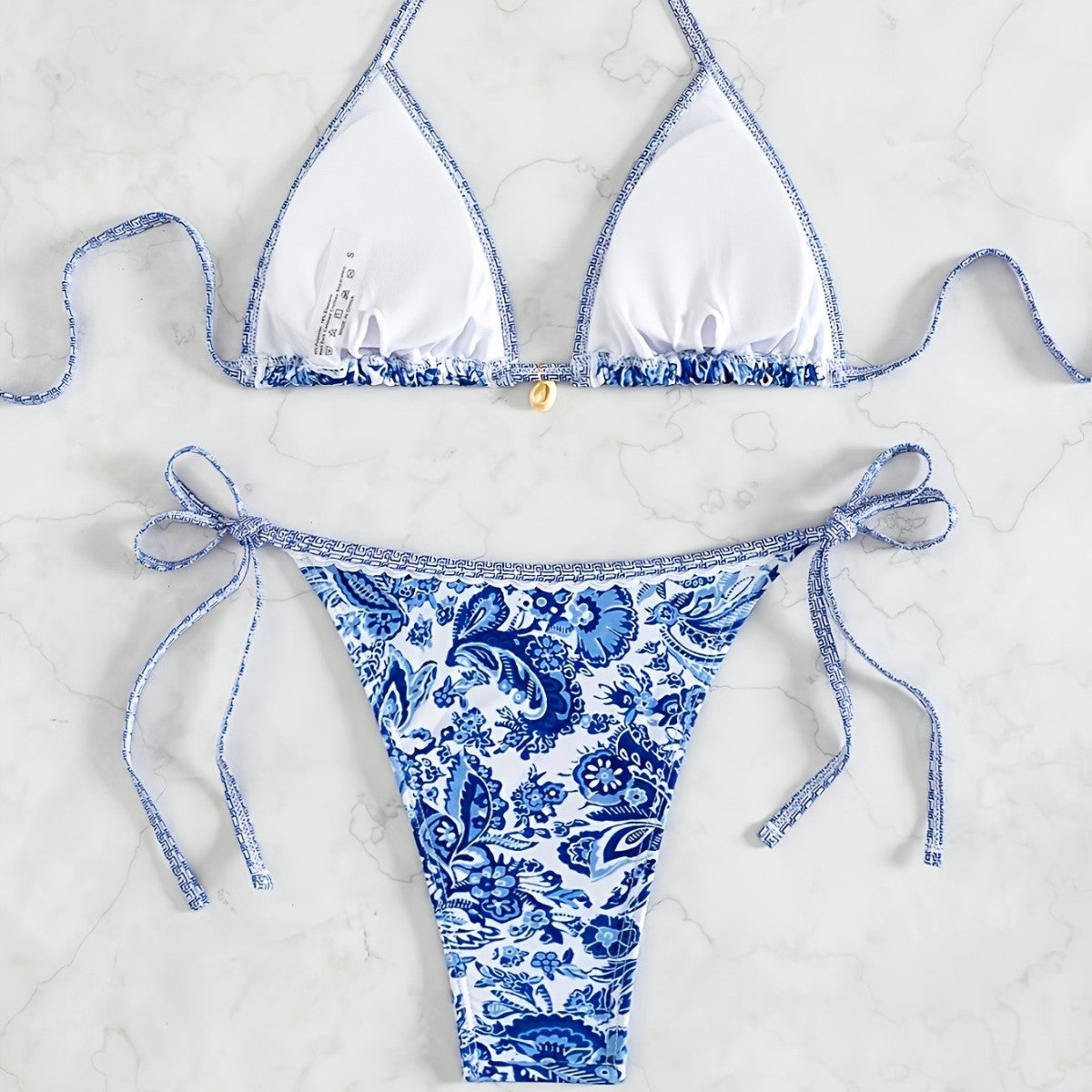 Printed Two-Piece Bikini Set with Adjustable Straps Women's Swimsuit - -
