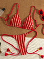 Bikini Set Special Multi color Double Strap Swimsuit Women's Bathing Suit - red -