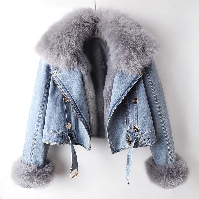 Denim Jacket with Detachable Faux Fur Liner - New blue -