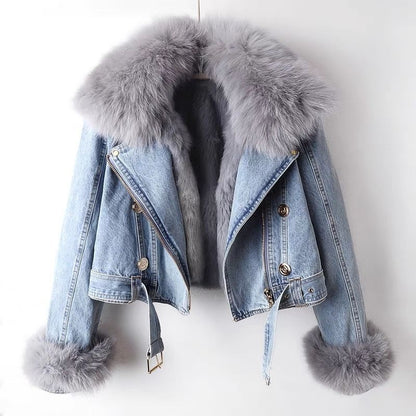 Denim Jacket with Detachable Faux Fur Liner - New blue -