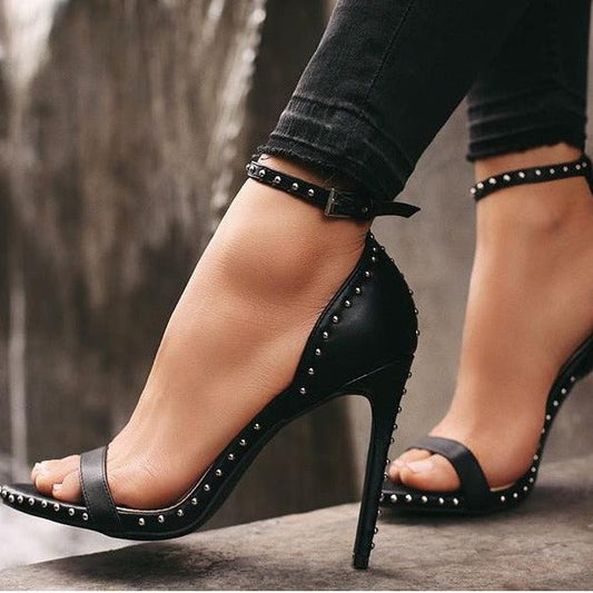 Sandals Stiletto Heel Women's Shoes Rivet Strap Sexy Sandals - -