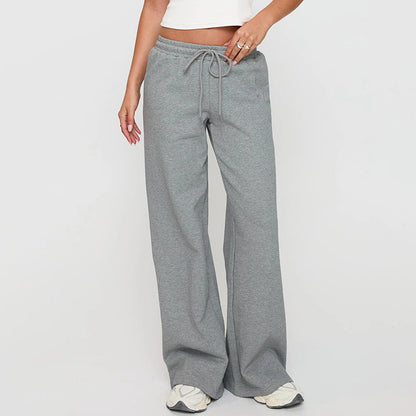 Women Wear Autumn Casual Loose Drawstring Tight Waist Solid Color Trousers - Gray -