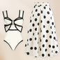 Sexy Swimsuit Women Conservative Cover Belly Lace up Swimsuit Spring Chiffon Beach Skirt Set Swimsuit - White Suit - Skirts