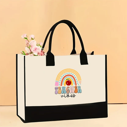 Canvas tote bag, large capacity printed tote bag women's, fashionable waterproof portable shopping bag - Teacher-4 43*13.5*30.5CM -