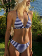 Bikini Printed Halter Strap Triangle Cup Sexy Bikini Vacation Swimsuit Women - Blue -