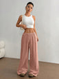 Pure Cotton Casual Solid Color Loose Wide Leg Draggle Tail Trousers - Pink -