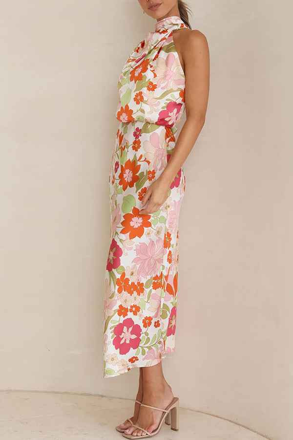 Sleeveless Strap Dress Slim Dress Satin Printing Temperament - -
