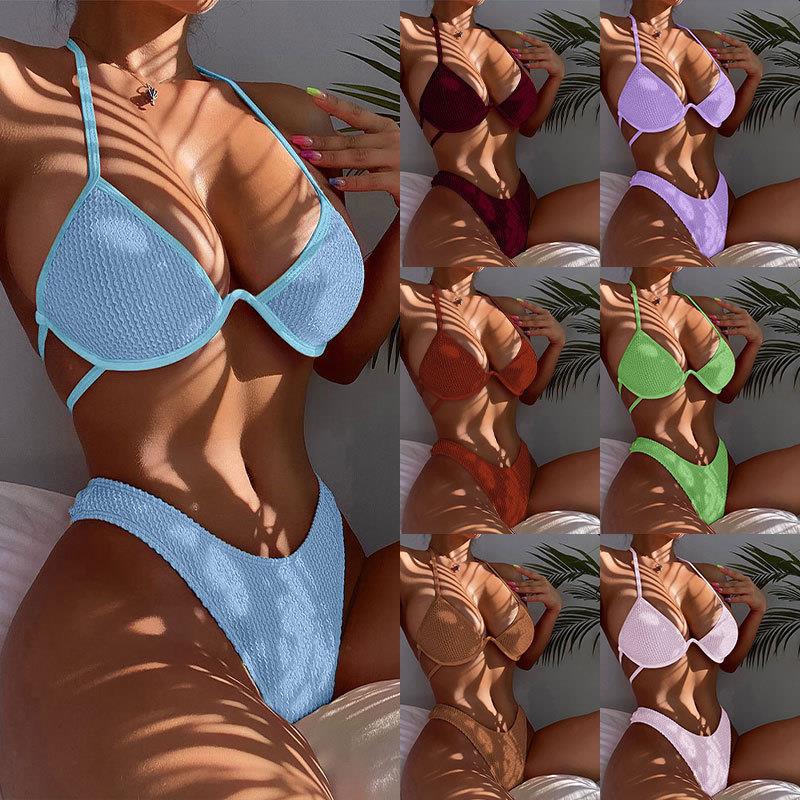 Lace up Backless Beach Bikini Multi color Underwire Triangle Two piece Swimsuit - -