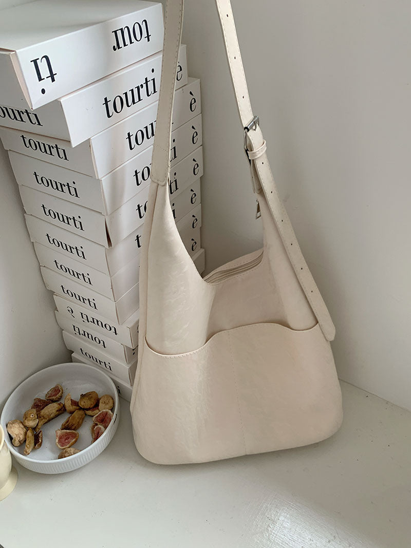 Soft large capacity hobo bag, women's summer work shoulder bag, shoulder bag, casual commuter tote bag - White -