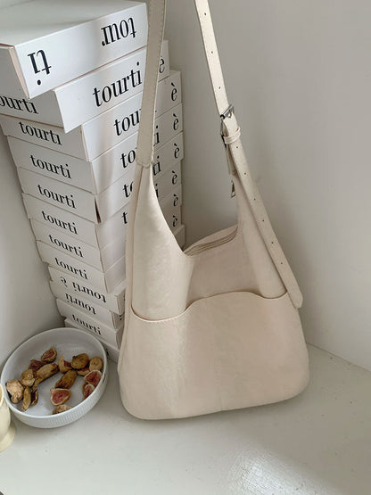 Soft large capacity hobo bag, women's summer work shoulder bag, shoulder bag, casual commuter tote bag - White -
