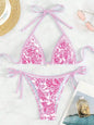 Printed Two-Piece Bikini Set with Adjustable Straps Women's Swimsuit - red -