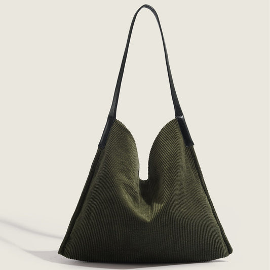 Corduroy large capacity hobo bag, tote bag women, casual commuting shoulder bag large, - -
