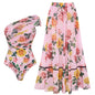 Swimsuit Pink Floral Sweet Seaside Vacation Swimsuit Set Women - One-Shoulder Suit -