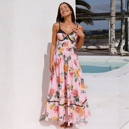 Swimsuit Pink Floral Sweet Seaside Vacation Swimsuit Set Women - -