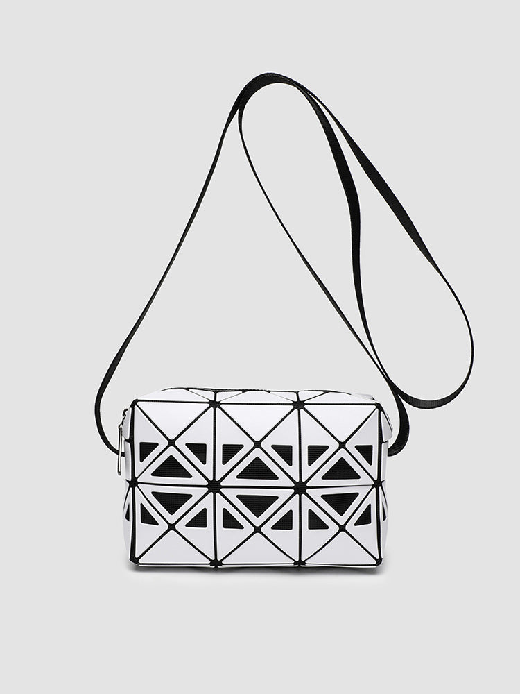 Fashion mini square box, hollow geometric design splicing crossbody bag, fashion commuter shoulder Crossbody bag, small square purse - White -