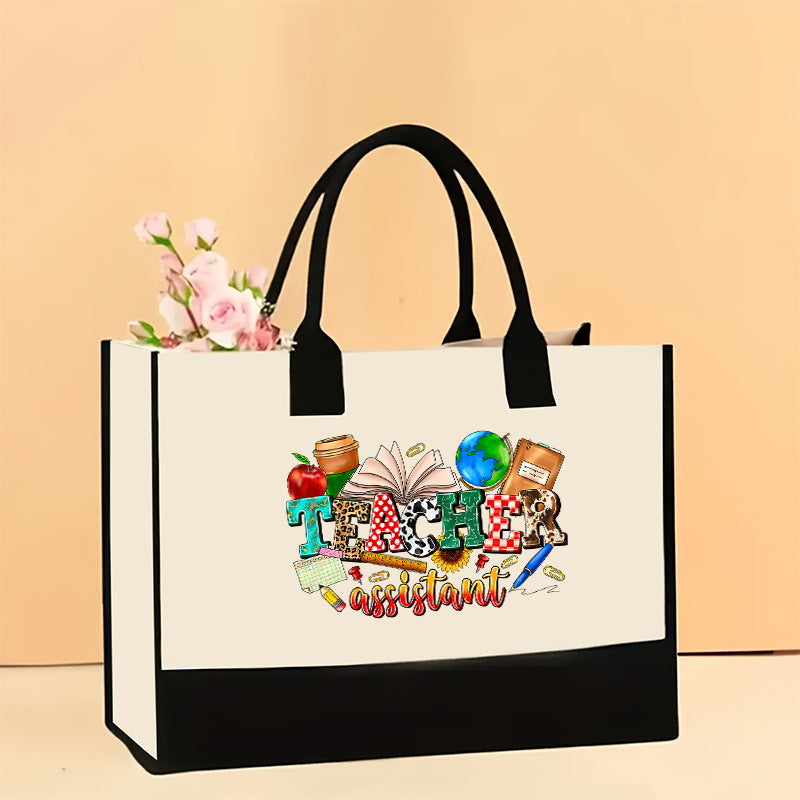 Canvas tote bag, large capacity printed tote bag women's, fashionable waterproof portable shopping bag - Teacher-6 43*13.5*30.5CM -