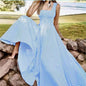 Summer Fashion Striped Tank Dress – Flared Tie-Waist Midi - sky blue -