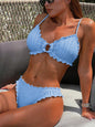 Classics Women Summer Simple Graceful Ruffled Bikini Swimsuit Set Beachwear - Blue -