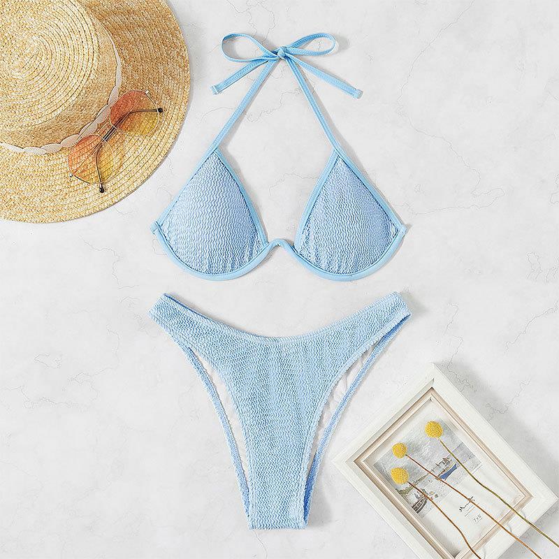 Lace up Backless Beach Bikini Multi color Underwire Triangle Two piece Swimsuit - -