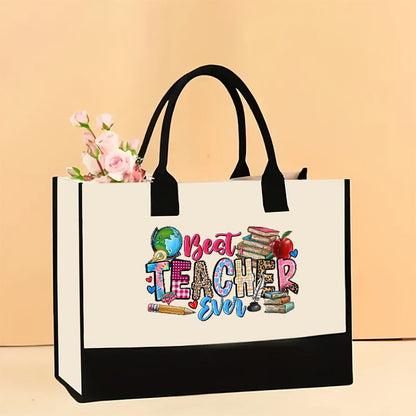 Canvas tote bag, large capacity printed tote bag women's, fashionable waterproof portable shopping bag - Teacher-2 43*13.5*30.5CM -
