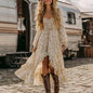 Women Lace Casual Long Sleeve Maxi Dress - Yellow - dress
