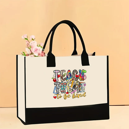Canvas tote bag, large capacity printed tote bag women's, fashionable waterproof portable shopping bag - Teacher-15 43*13.5*30.5CM -