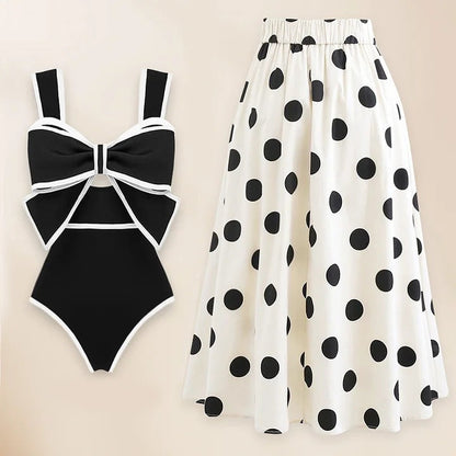 Sexy Swimsuit Women Conservative Cover Belly Lace up Swimsuit Spring Chiffon Beach Skirt Set Swimsuit - - Skirts