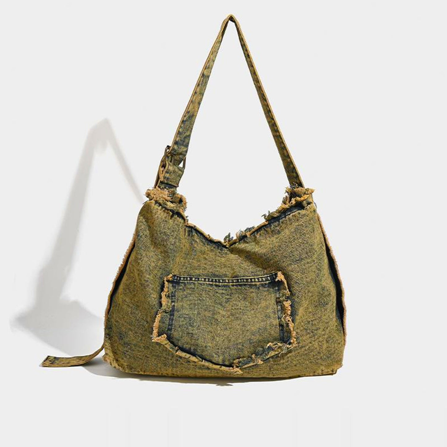 Large capacity hobo shoulder tote bag, retro denim bag, stylish crossbody bag, rivet design shoulder bag - -