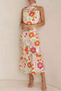 Sleeveless Strap Dress Slim Dress Satin Printing Temperament - White -