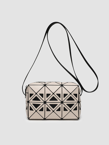 Fashion mini square box, hollow geometric design splicing crossbody bag, fashion commuter shoulder Crossbody bag, small square purse - Milk tea color -