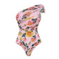 Swimsuit Pink Floral Sweet Seaside Vacation Swimsuit Set Women - One-Shoulder Swimsuit -