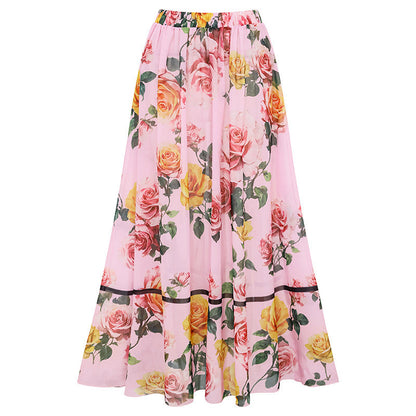 Swimsuit Pink Floral Sweet Seaside Vacation Swimsuit Set Women - One Size Skirt -