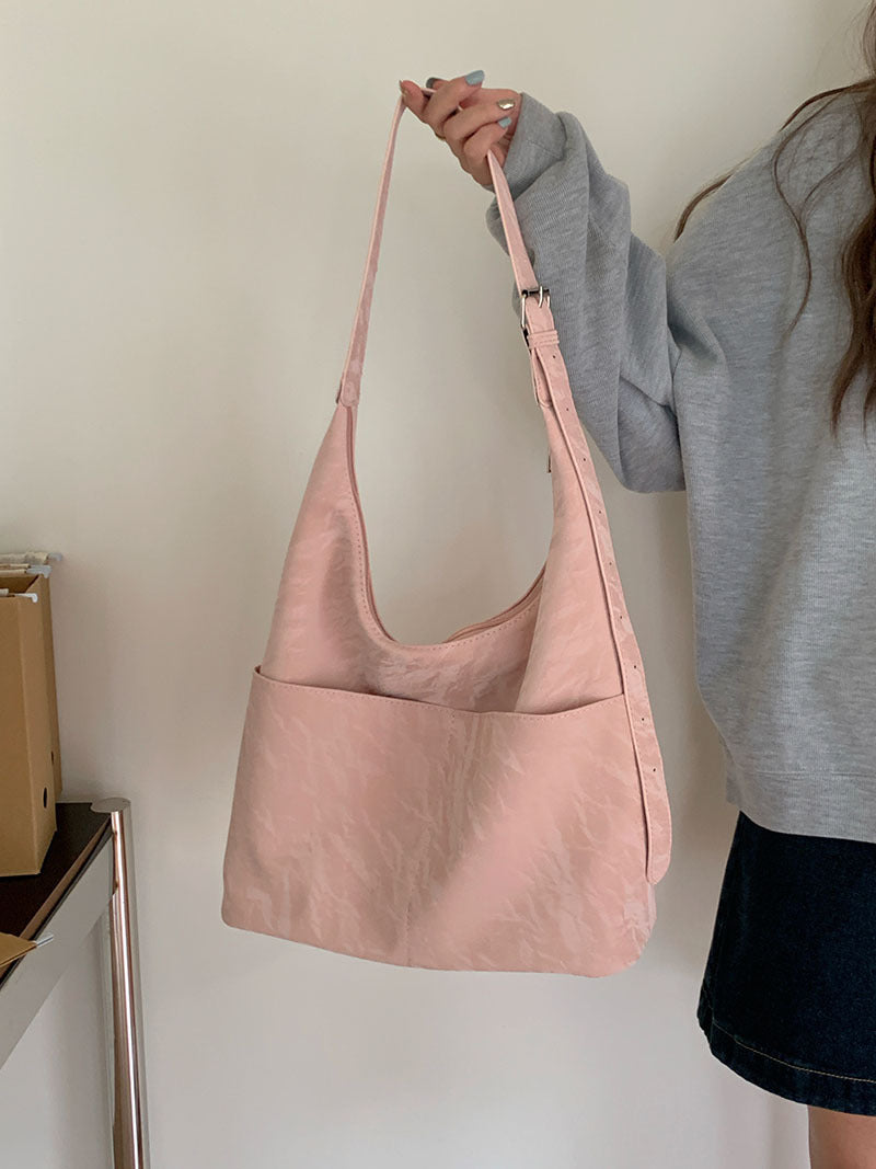 Soft large capacity hobo bag, women's summer work shoulder bag, shoulder bag, casual commuter tote bag - pink -