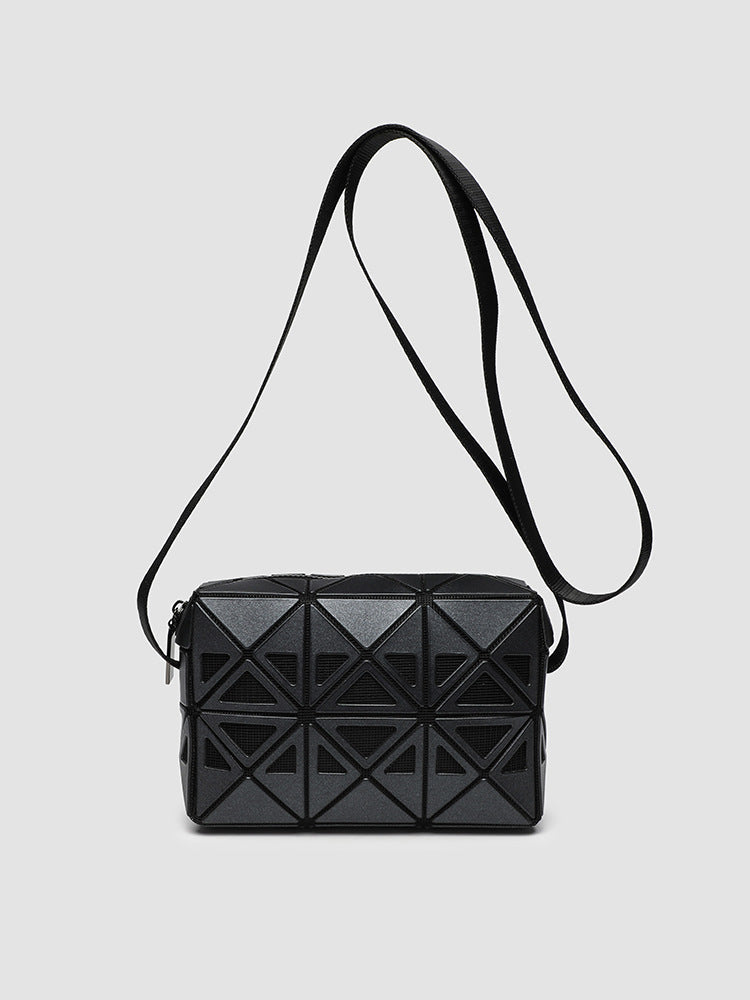 Fashion mini square box, hollow geometric design splicing crossbody bag, fashion commuter shoulder Crossbody bag, small square purse - Black -