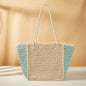 Summer Woven Shoulder Bag – Rustic Straw Handbag, Beach Vacation Tote, Casual Trendy Purse - Rice + green -