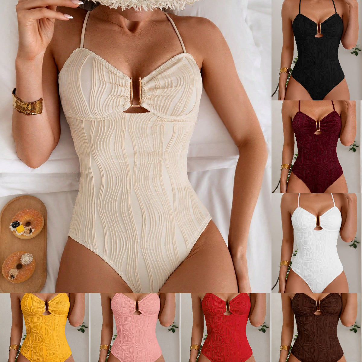Bikini U Strap Tie Elegant One Piece Swimsuit for Women - -