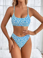 Bikini Print Tight Split Sexy High Waist Bikini Swimsuit Women - Blue Printing -