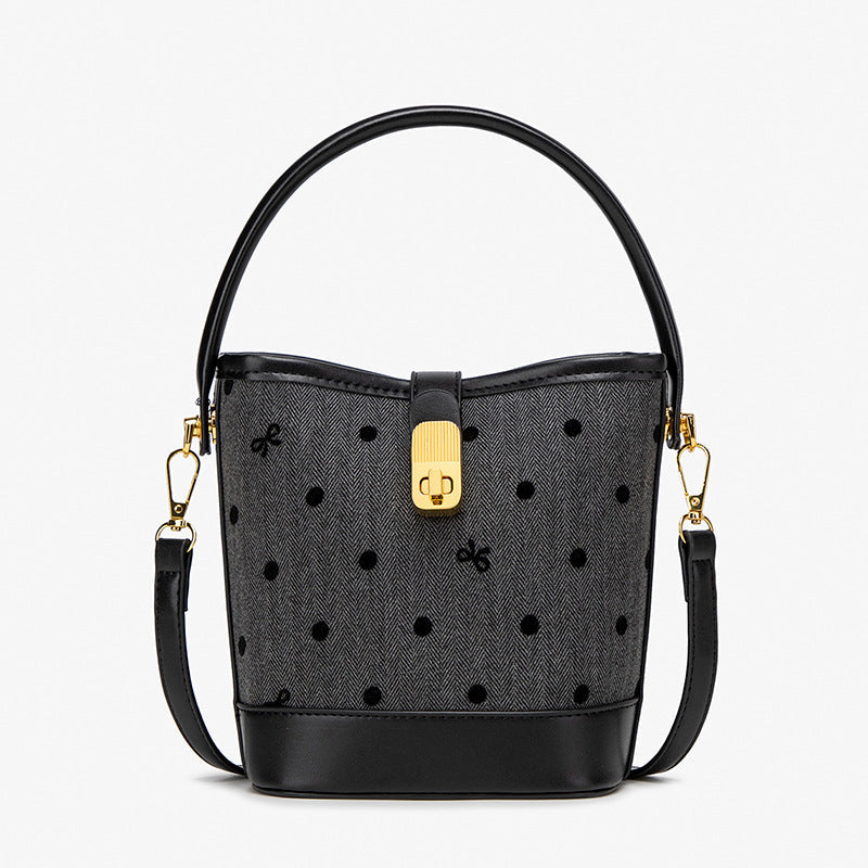 Fashion casual bucket bag, simple handbag, small tote bag, versatile commuter shoulder Crossbody bag - Black -