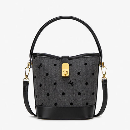 Fashion casual bucket bag, simple handbag, small tote bag, versatile commuter shoulder Crossbody bag - Black -