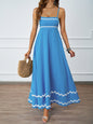 Spring and summer solid color lace splicing elegant suspender tube top super pendulum dress women - blue -