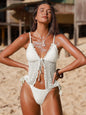 Women's Bikini Swimsuit with Double Layer Lace Fabric Multi Colors - white -