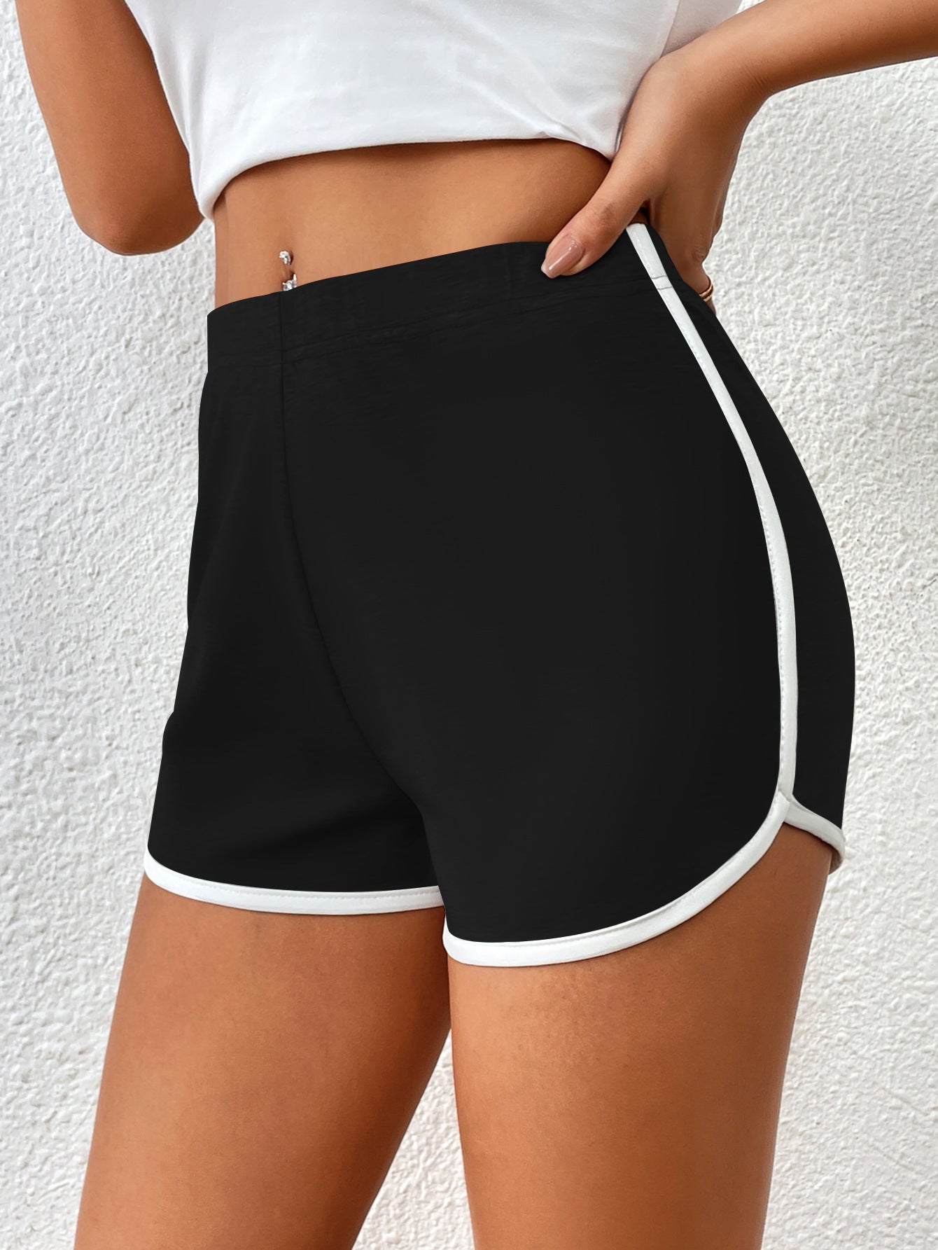 Swimming Trunks Wild Beach Shorts Contrast Color Binding Sexy Bikini Women Swimming Trunks - Black -