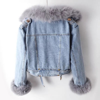 Denim Jacket with Detachable Faux Fur Liner - -