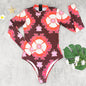 Printed Long Sleeve Zipper Surfing One Piece Swimsuit - Multi -