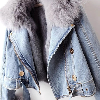 Denim Jacket with Detachable Faux Fur Liner - -