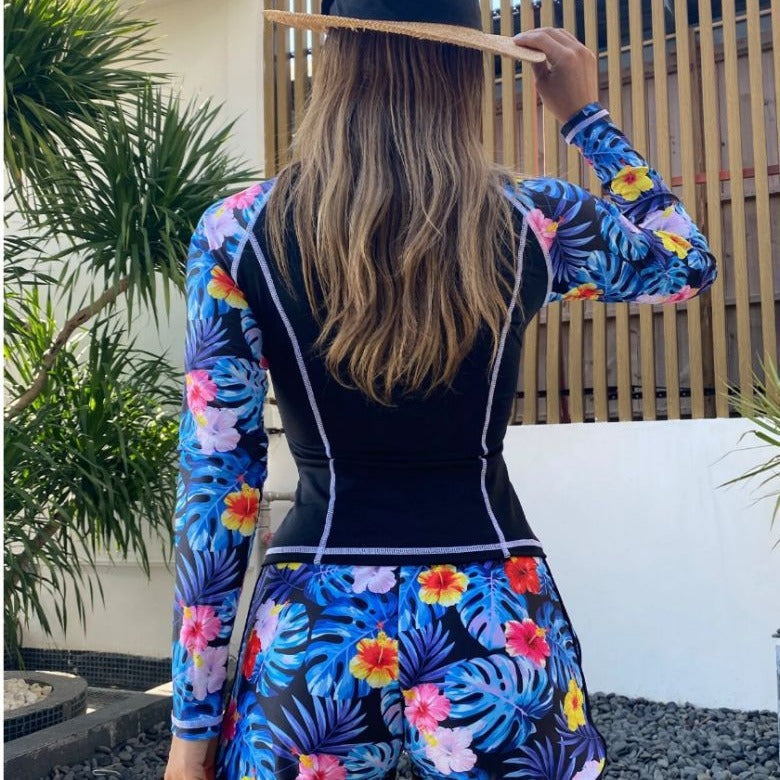 Women's Sun Protection Diving Suit Printed Boxer Long Sleeve Swimsuit UV Protection Swimwear - -